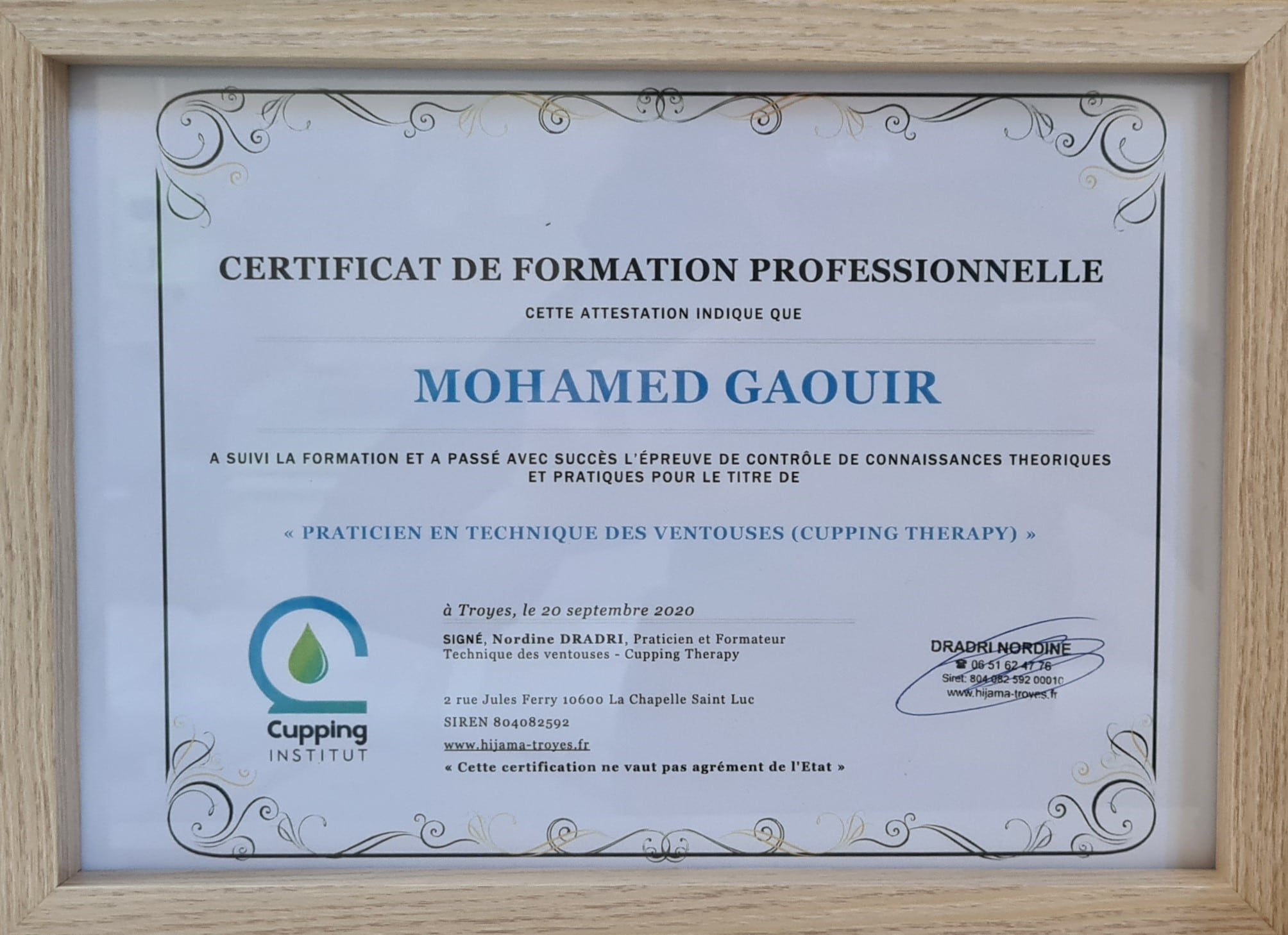 hijama-diplome Hijama à Dijon - diplôme praticien